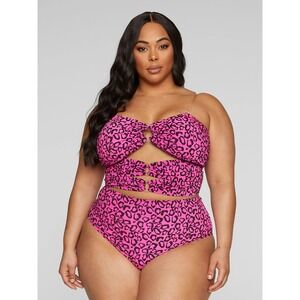 Fashion to Figure NWOT $70 Womens Plus 3X Esther Leopard Print Cutout Bikini Top